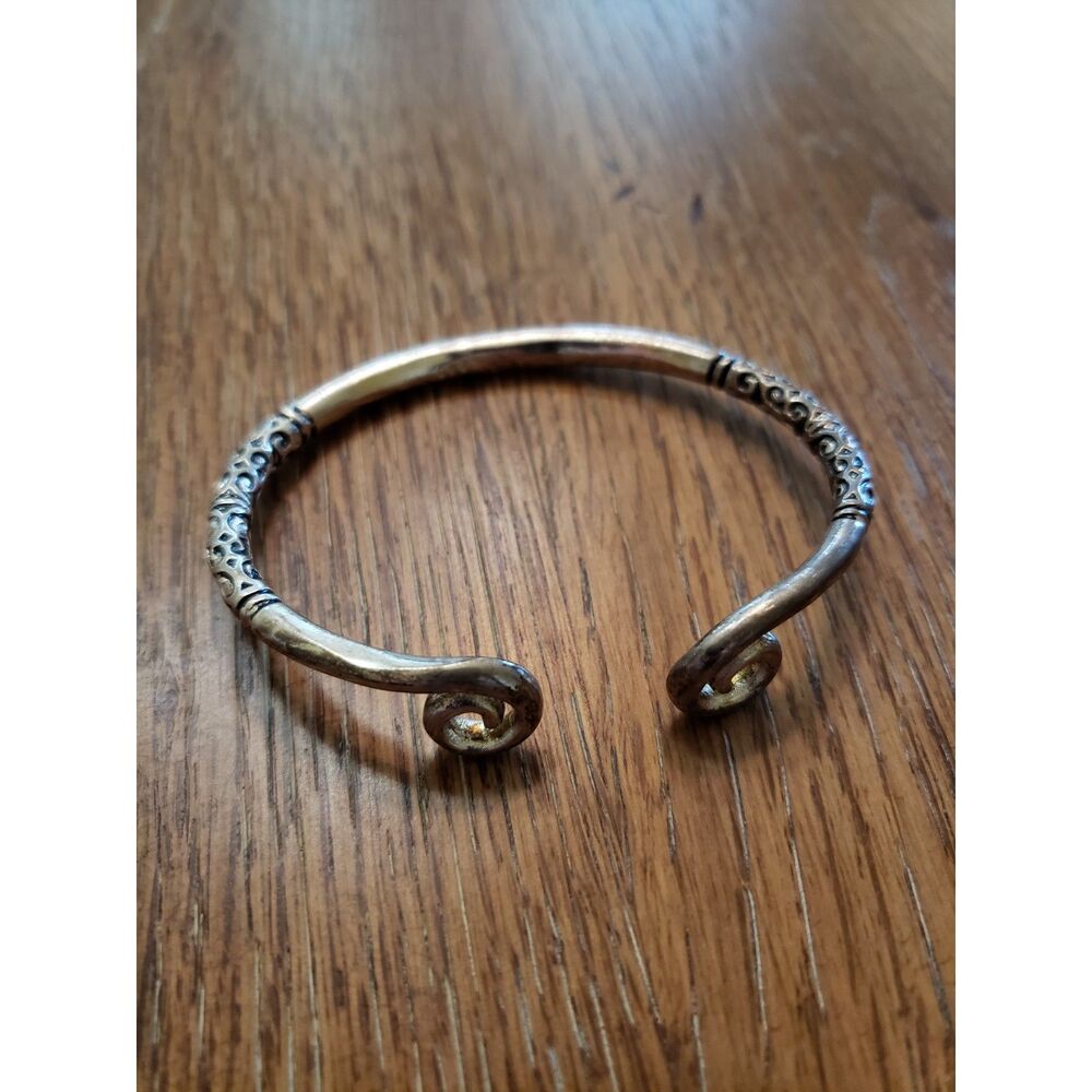 Sterling Silver Open Cuff Bangle S925 Stamped Celtic Tribal Etched Design 2.5"